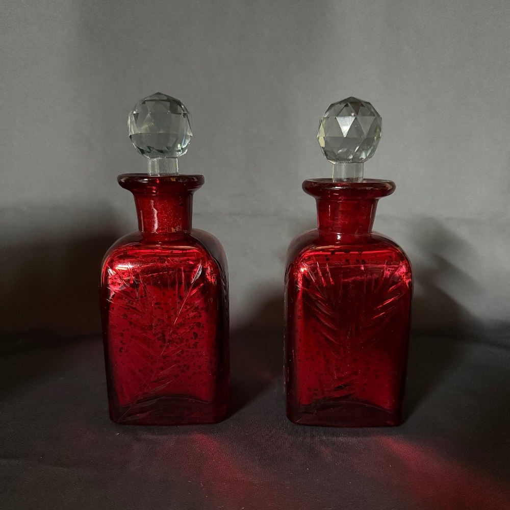 Glass Decanter / Color Red / Sold as a pair